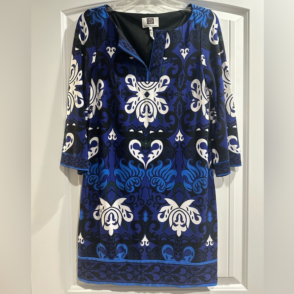 Laundry by Design Blue and Black Patterned Dress